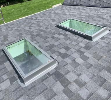 View of skylights installed on the roof of a house