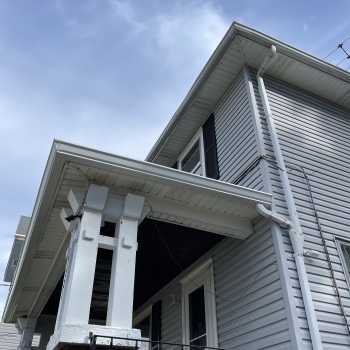 View of the gutters on a house, looking up
